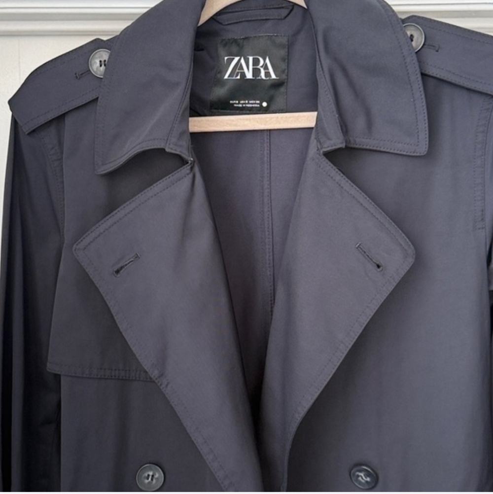 Zara Dark Navy Trench Overcoat Sz Small MINT condition Lux! - Picture 4 of 6